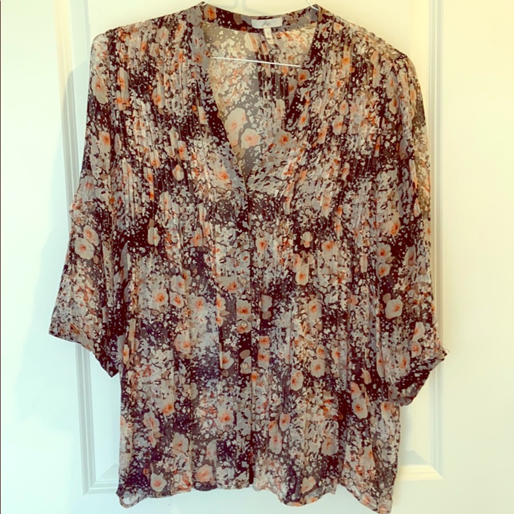 Joie flowy floral print navy and coral blouse